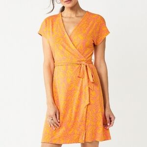 Nine West Dolman Sleeve Orange Mini Wrap Sundress Size XS NWT
